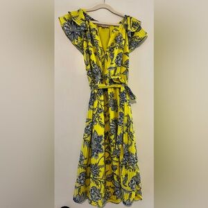 LOFT Yellow and Blue Floral Dress